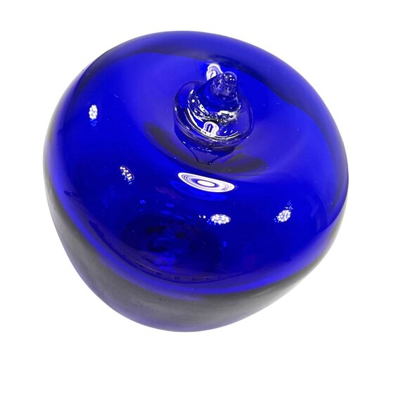 Vtg Blenko Handblown Cobalt Blue Glass Apple Paperweight Clear Applied Stem MCM - Picture 4 of 8